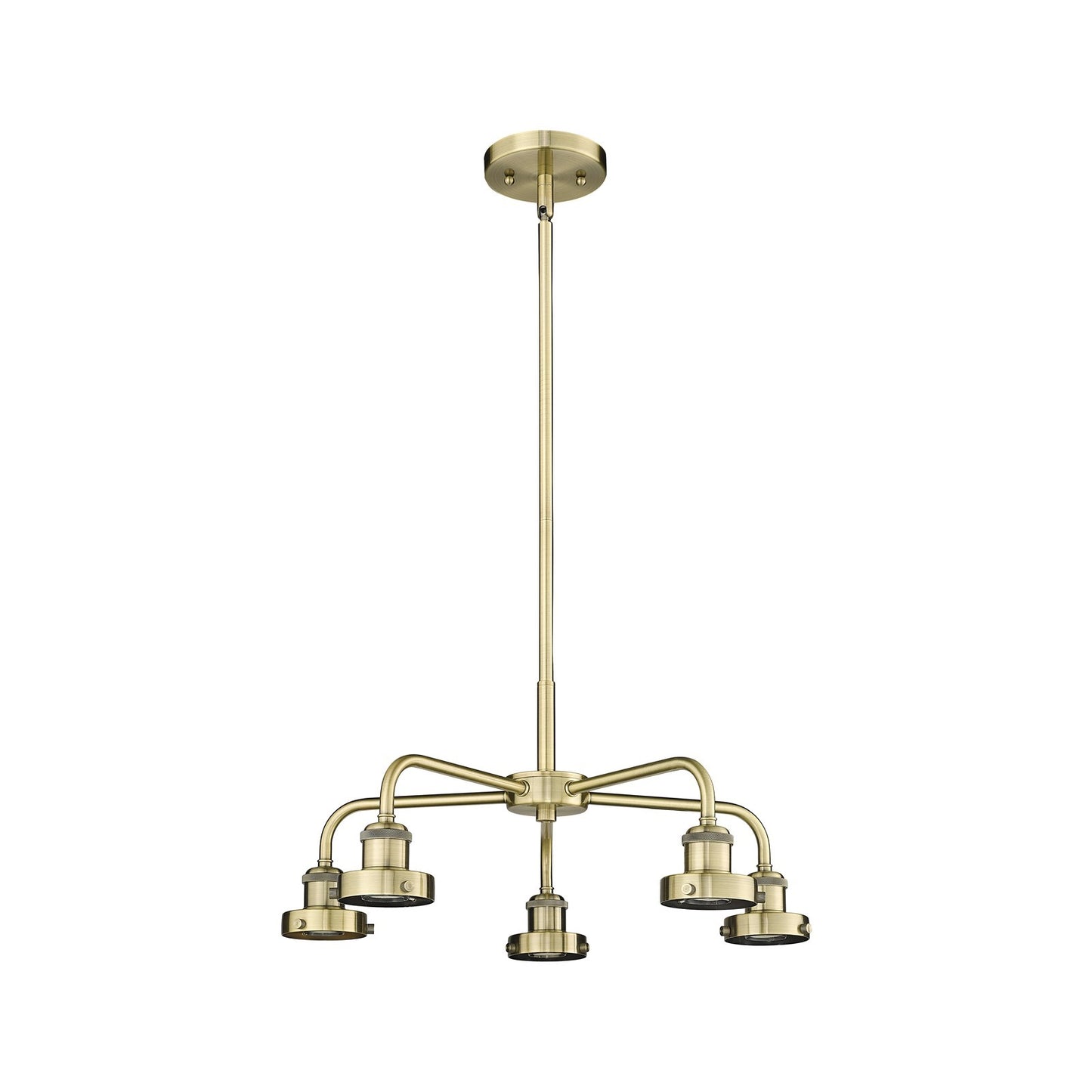 Innovations Ballston Urban 21in 5-Light Chandelier | Industrial Antique Brass Steel and Cast Brass | Dining Room & Kitchen Island | Model 916-5CR-AB