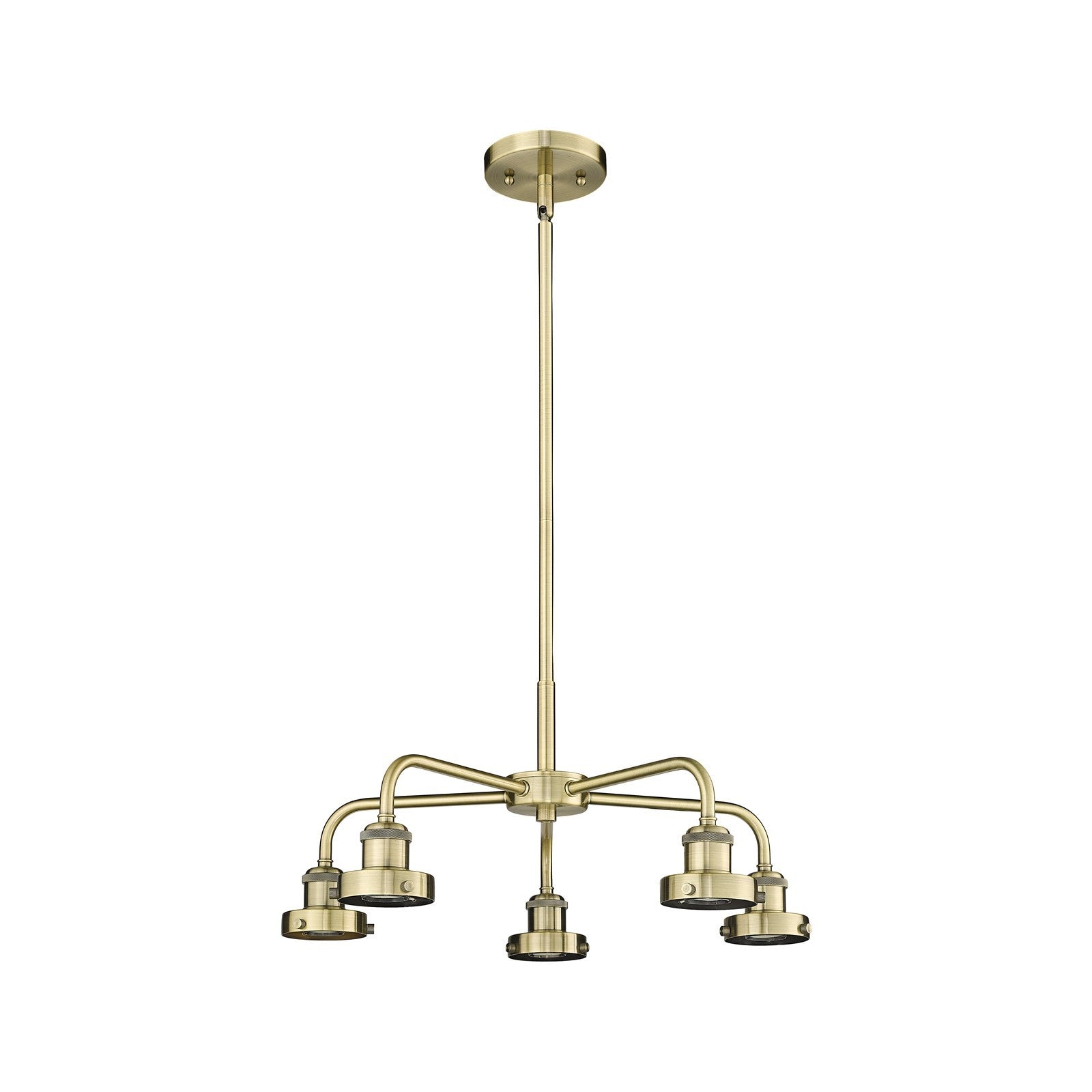 Innovations Ballston Urban 21in 5-Light Chandelier | Industrial Antique Brass Steel and Cast Brass | Dining Room & Kitchen Island | Model 916-5CR-AB