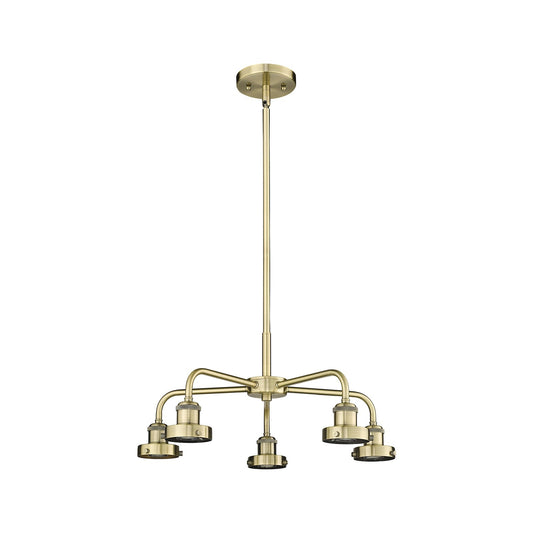 Innovations Ballston Urban 21in 5-Light Chandelier | Industrial Antique Brass Steel and Cast Brass | Dining Room & Kitchen Island | Model 916-5CR-AB
