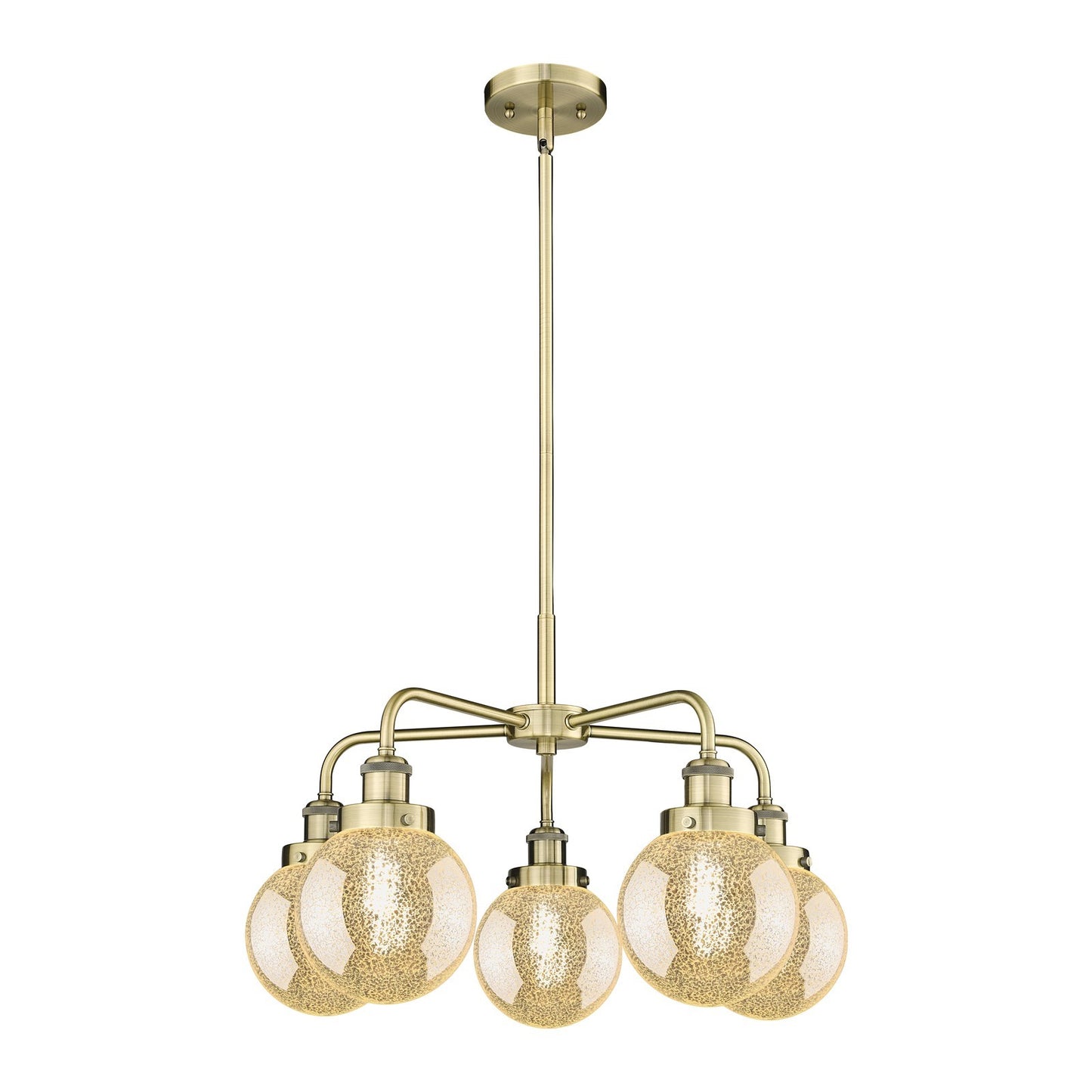 Innovations Beacon 25in 5-Light Chandelier | Art Nouveau Antique Brass Steel and Mercury Glass Globe Shades | Dining Room & | Model 916-5CR-AB-G208-6