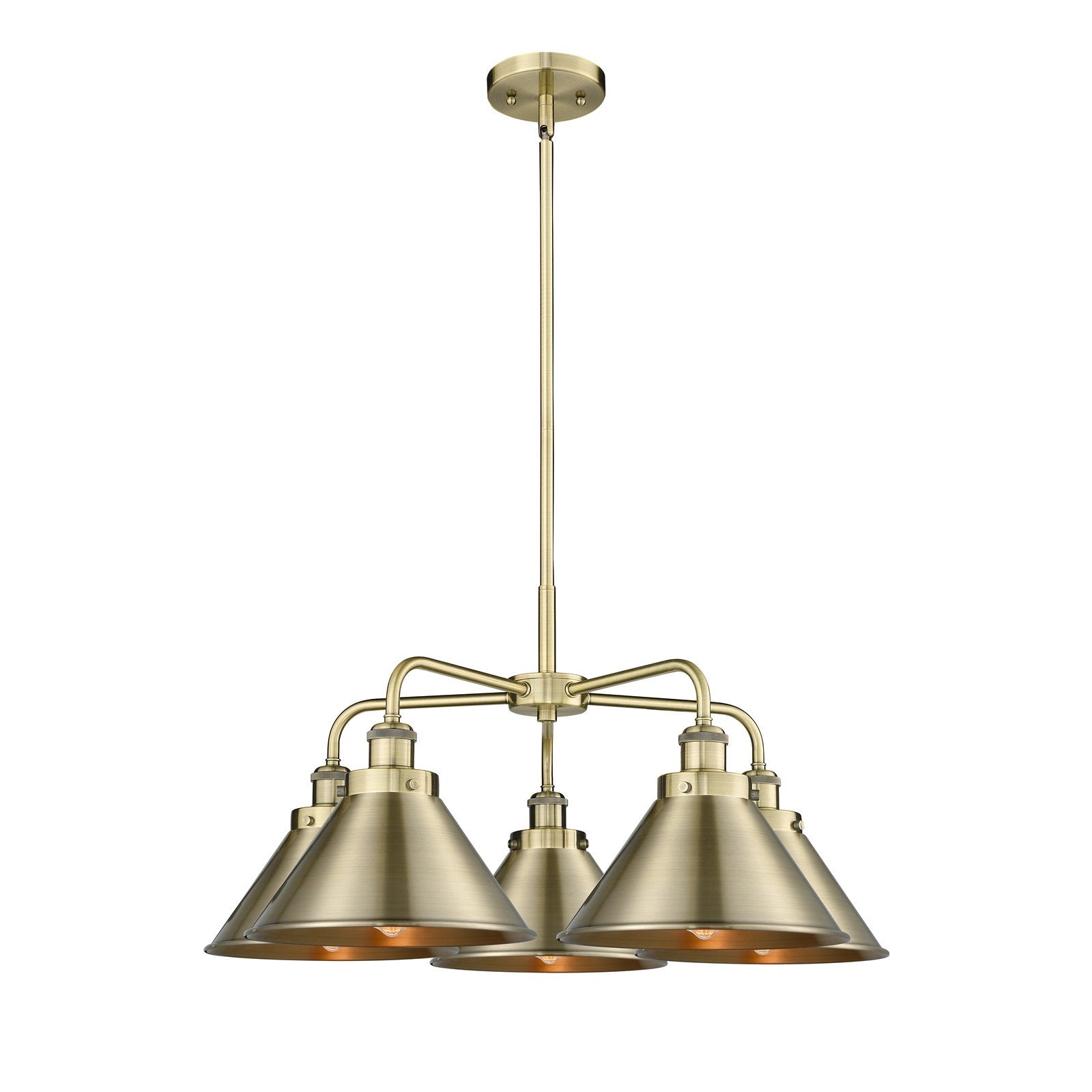 Innovations Ballston Urban 26.5in 5-Light Chandelier | Industrial Antique Brass Steel and Antique Brass Metal Shade | Kitchen | Model 916-5CR-AB-M10-AB