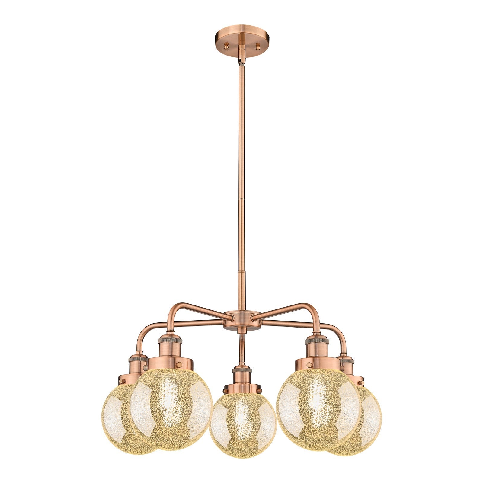 Innovations Beacon 24.5in 5-Light Chandelier | Industrial Antique Copper and Mercury Glass | Damp Rated Kitchen & Dining Room | Model 916-5CR-AC-G208-6