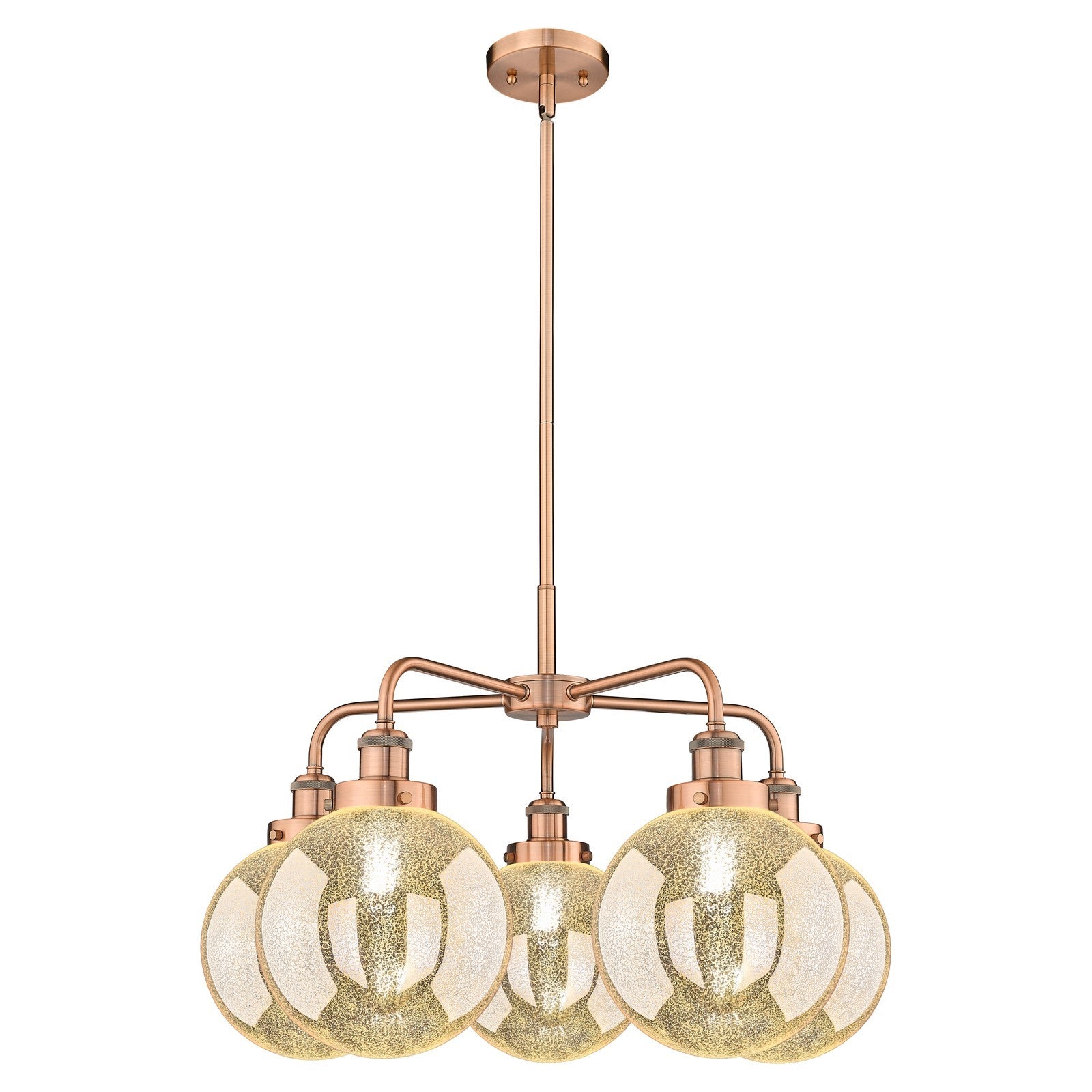 Innovations Beacon 26.5in 5-Light Chandelier | Industrial Antique Copper and Mercury Glass | Damp Rated Kitchen & Dining Room | Model 916-5CR-AC-G208-8