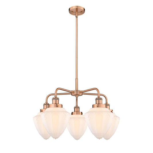 Innovations Bullet 25.5in 5-Light Chandelier | Industrial Antique Copper and Matte White Frosted Glass | Damp Rated Kitchen & | Model 916-5CR-AC-G661-7