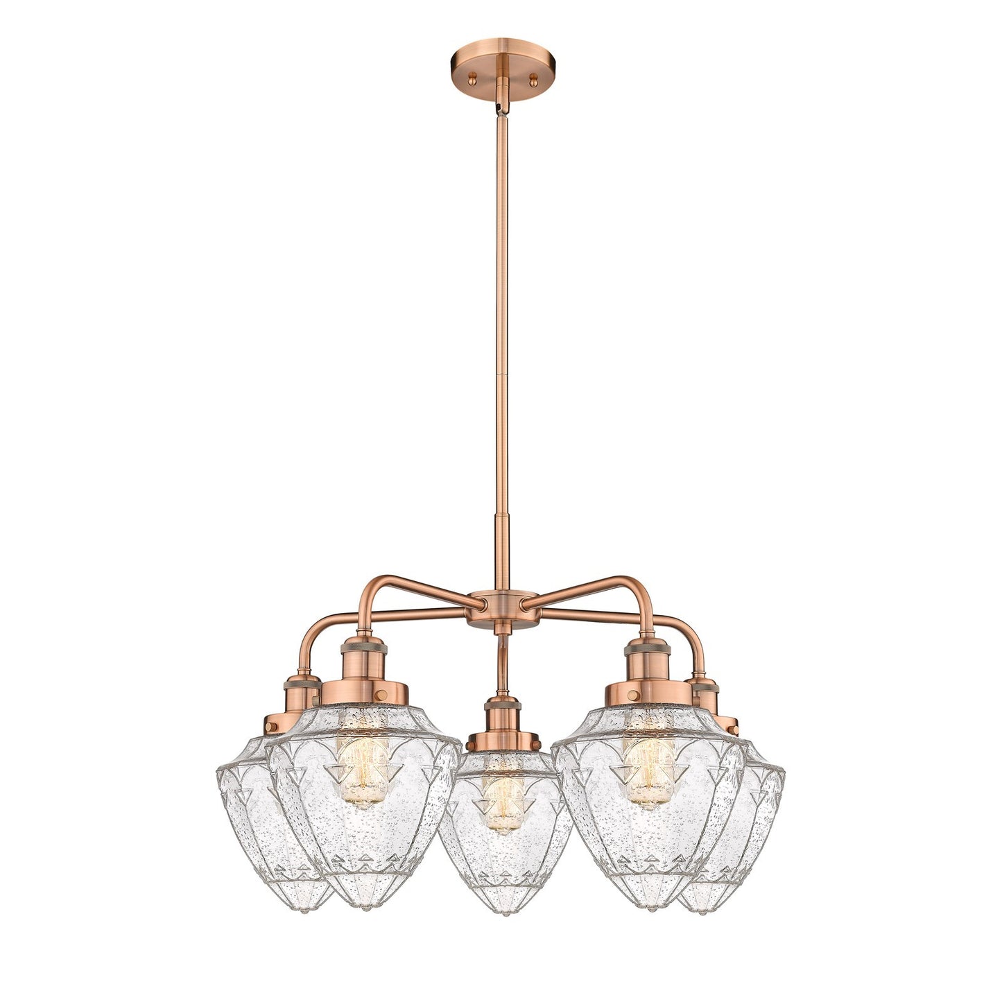 Innovations Bullet 25.5in 5-Light Chandelier | Industrial Antique Copper Steel and Seedy Glass | Dining Room & Kitchen Island | Model 916-5CR-AC-G664-7
