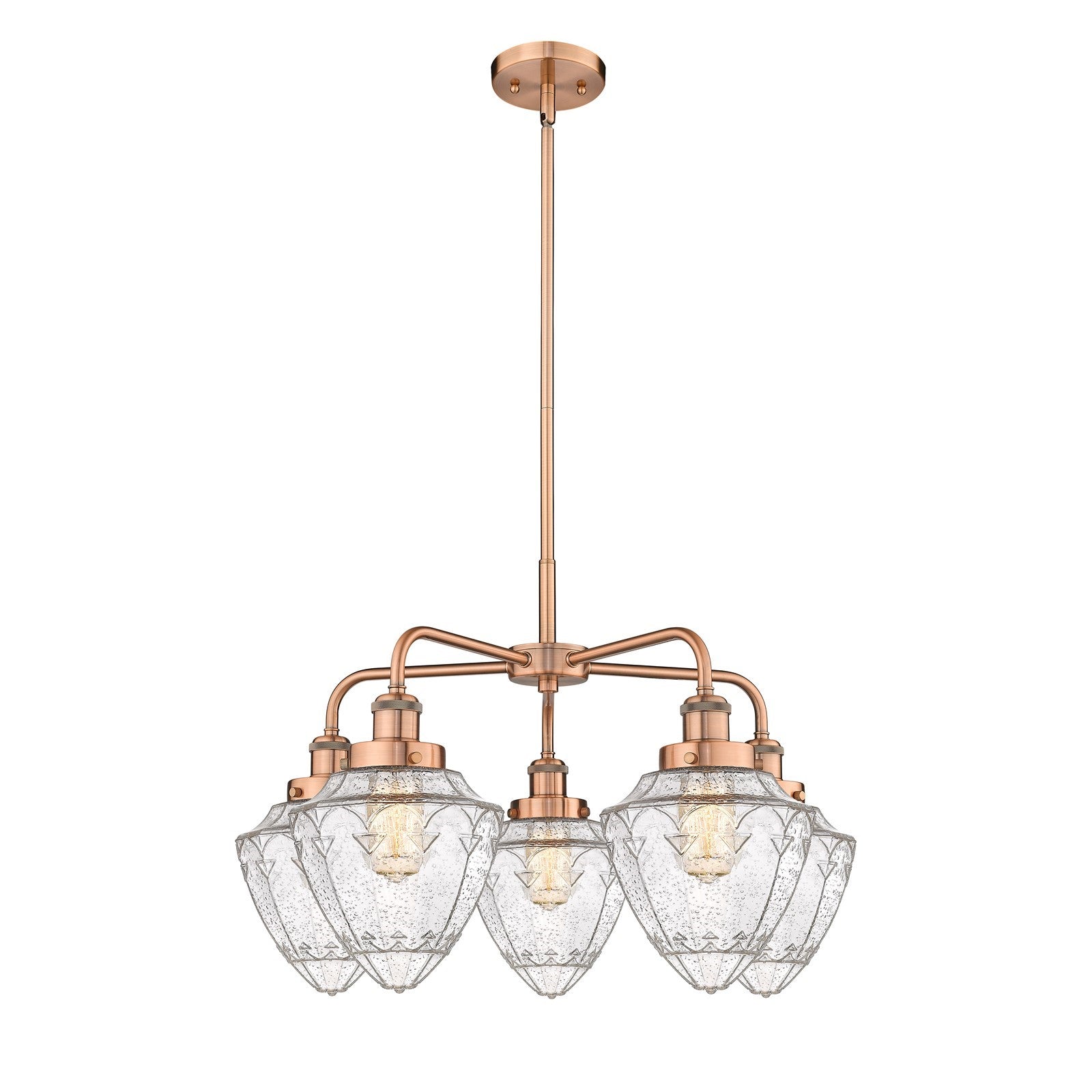 Innovations Bullet 25.5in 5-Light Chandelier | Industrial Antique Copper Steel and Seedy Glass | Dining Room & Kitchen Island | Model 916-5CR-AC-G664-7