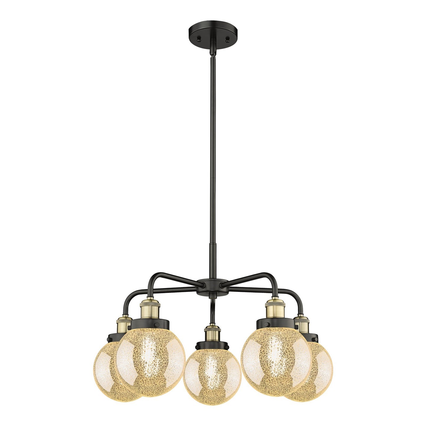 Innovations Beacon 24.5in 5-Light Chandelier | Industrial Black Antique Brass Steel and Mercury Glass | Dining Room & Kitchen | Model 916-5CR-BAB-G208-6