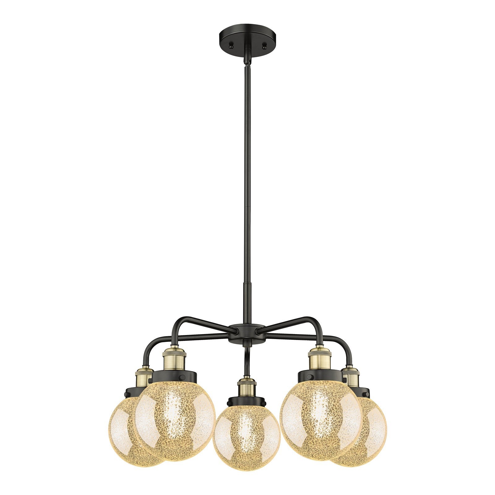 Innovations Beacon 24.5in 5-Light Chandelier | Industrial Black Antique Brass Steel and Mercury Glass | Dining Room & Kitchen | Model 916-5CR-BAB-G208-6