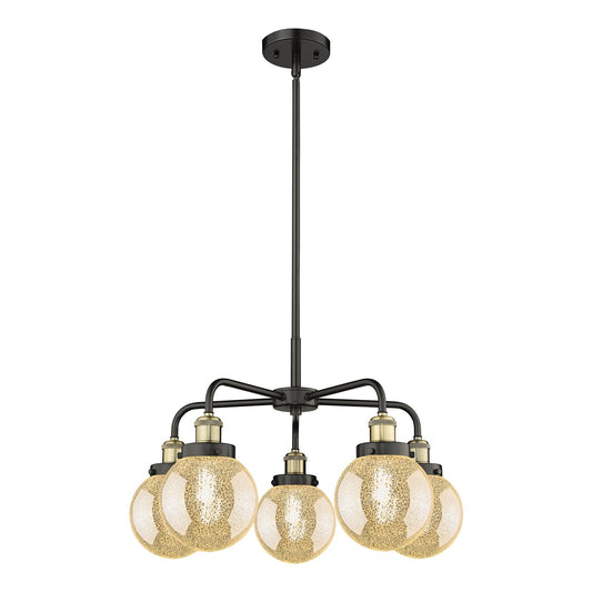 Innovations Beacon 24.5in 5-Light Chandelier | Industrial Black Antique Brass Steel and Mercury Glass | Dining Room & Kitchen | Model 916-5CR-BAB-G208-6