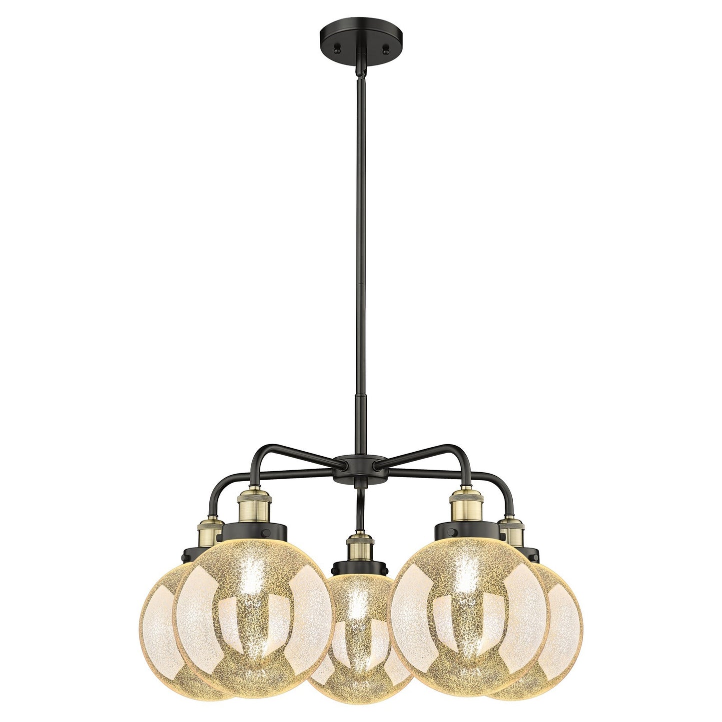 Innovations Beacon 27in 5-Light Chandelier | Industrial Black Antique Brass and Mercury Glass | Dining Room & Kitchen Island | Model 916-5CR-BAB-G208-8