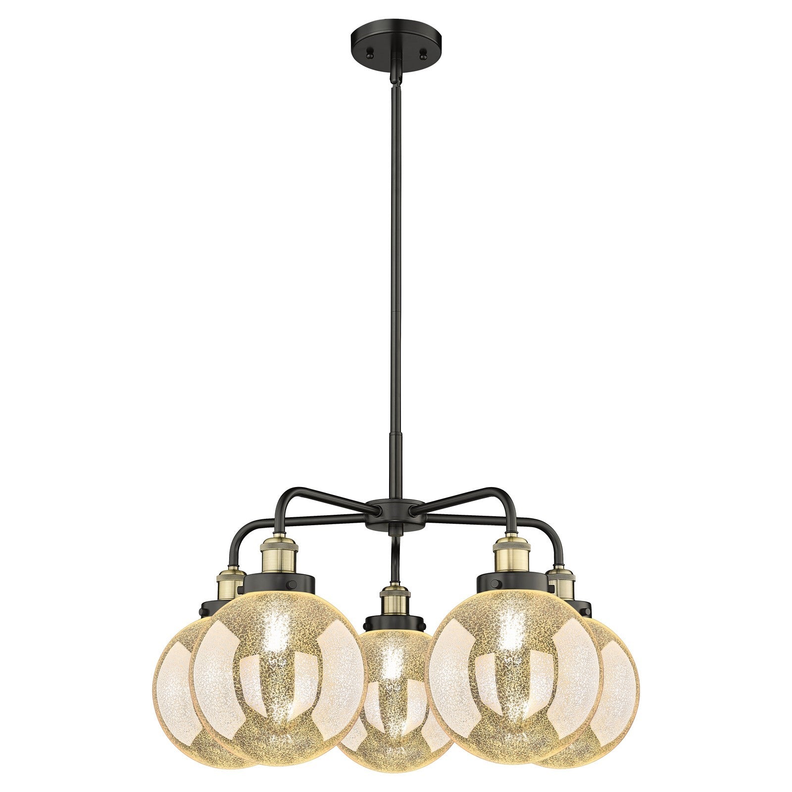 Innovations Beacon 27in 5-Light Chandelier | Industrial Black Antique Brass and Mercury Glass | Dining Room & Kitchen Island | Model 916-5CR-BAB-G208-8