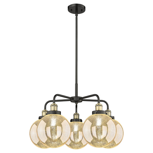 Innovations Beacon 27in 5-Light Chandelier | Industrial Black Antique Brass and Mercury Glass | Dining Room & Kitchen Island | Model 916-5CR-BAB-G208-8