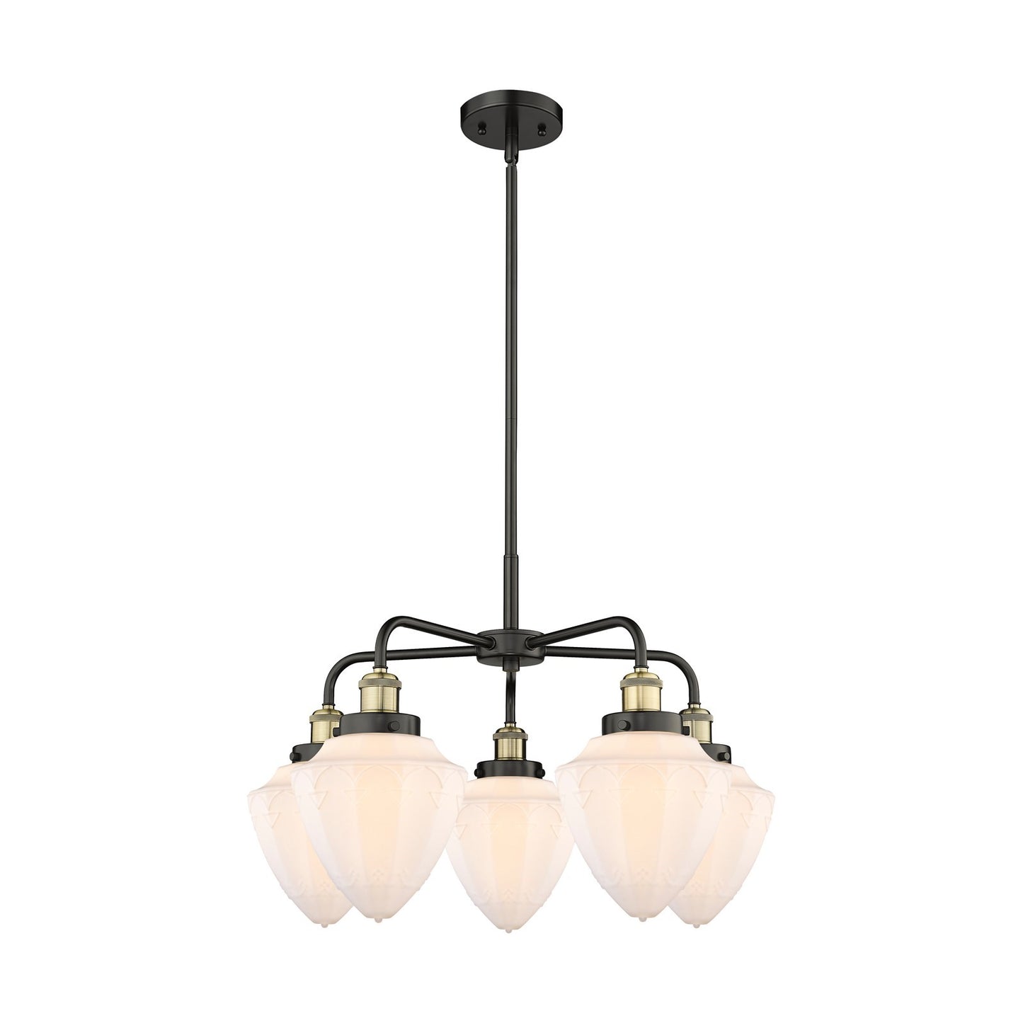 Innovations Bullet 25.5in 5-Light Chandelier | Industrial Black Antique Brass and Matte White Frosted Glass | Dining Room & | Model 916-5CR-BAB-G661-7