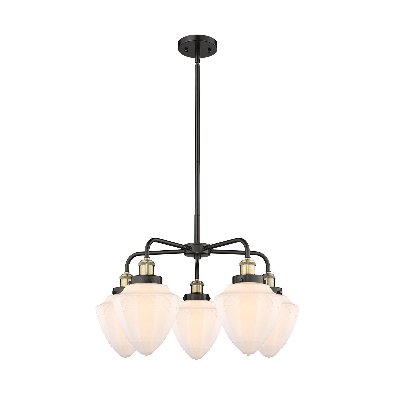 Innovations Bullet 25.5in 5-Light Chandelier | Industrial Black Antique Brass and Matte White Frosted Glass | Dining Room & | Model 916-5CR-BAB-G661-7