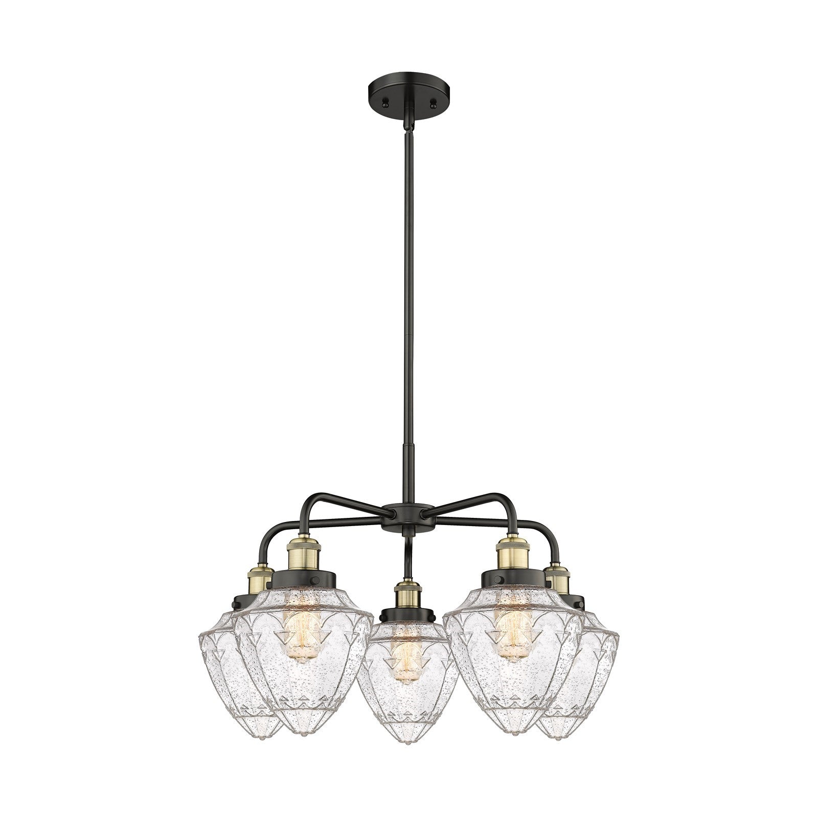 Innovations Bullet 25.5in 5-Light Chandelier | Industrial Black Antique Brass and Seedy Glass | Dining Room & Kitchen Island | Model 916-5CR-BAB-G664-7