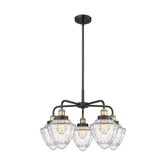 Innovations Bullet 25.5in 5-Light Chandelier | Industrial Black Antique Brass and Seedy Glass | Dining Room & Kitchen Island | Model 916-5CR-BAB-G664-7