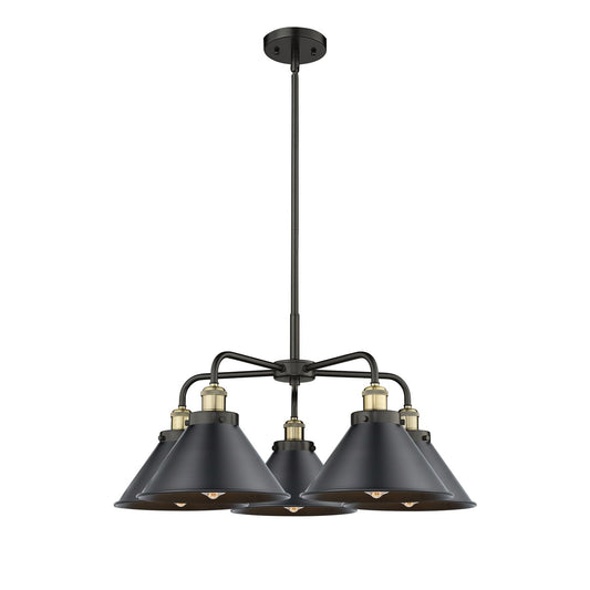 Innovations Ballston Urban 26.5in 5-Light Chandelier | Industrial Black Antique Brass and Matte Black Metal | Dining Room & | Model 916-5CR-BAB-M10-BK