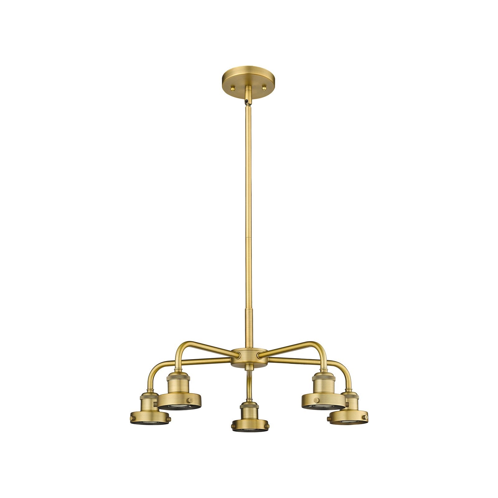 Innovations Ballston Urban 21in 5-Light Chandelier | Industrial Farmhouse Brushed Brass Steel and Cast Brass | Dining Room & Kitchen | Model 916-5CR-BB