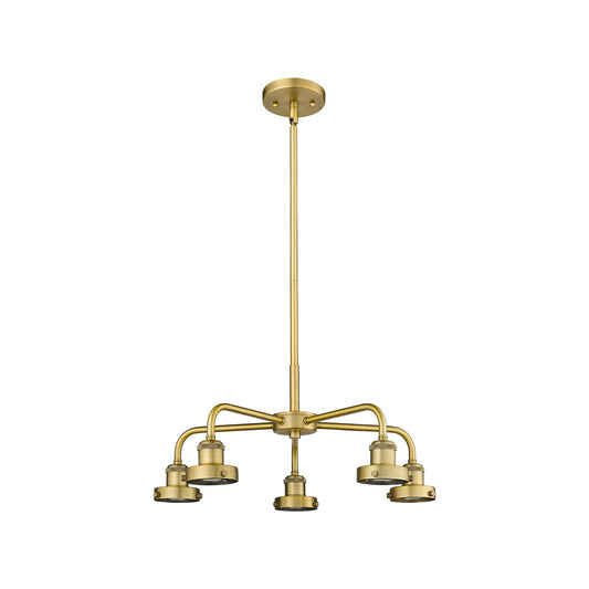 Innovations Ballston Urban 21in 5-Light Chandelier | Industrial Farmhouse Brushed Brass Steel and Cast Brass | Dining Room & Kitchen | Model 916-5CR-BB