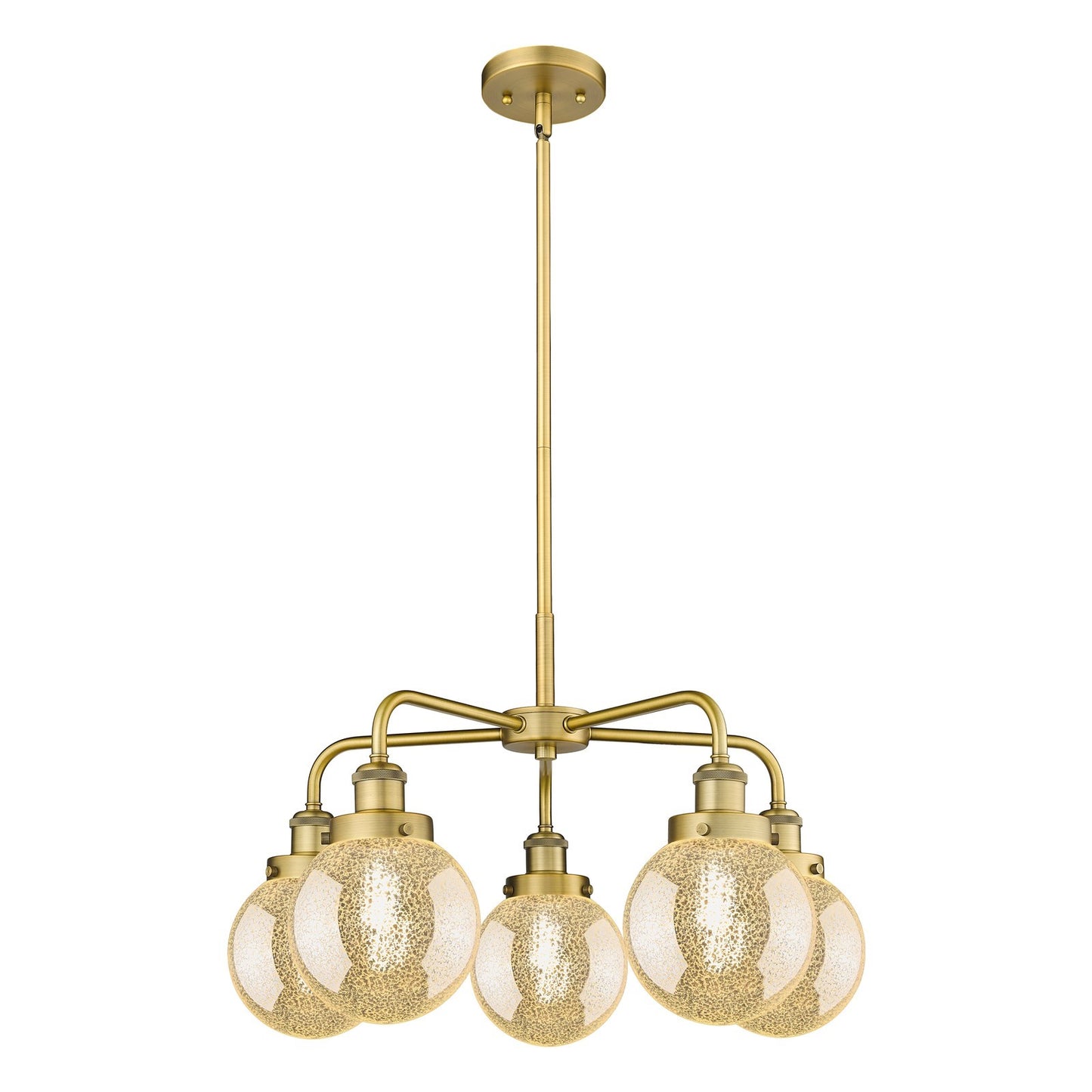 Innovations Beacon 24.5in 5-Light Chandelier | Industrial Art Nouveau Brushed Brass and Mercury Glass | Dining Room & Kitchen | Model 916-5CR-BB-G208-6