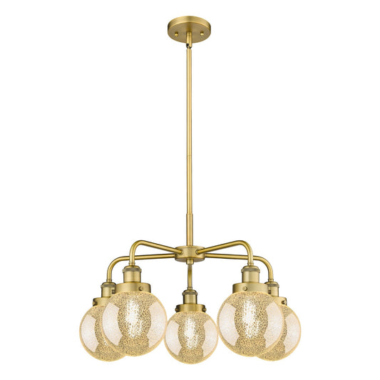 Innovations Beacon 24.5in 5-Light Chandelier | Industrial Art Nouveau Brushed Brass and Mercury Glass | Dining Room & Kitchen | Model 916-5CR-BB-G208-6