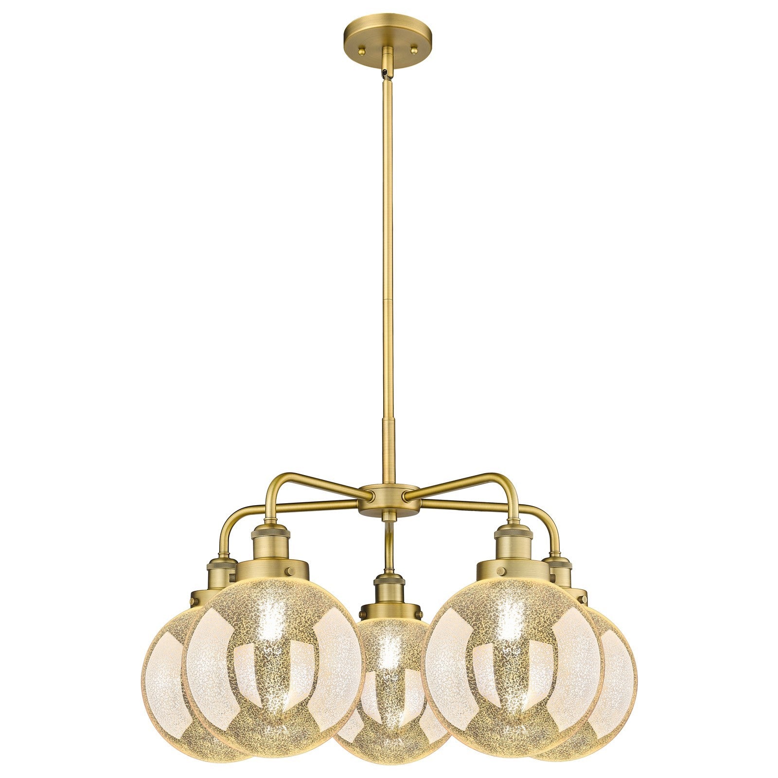 Innovations Beacon 26.5in 5-Light Chandelier | Industrial Art Nouveau Brushed Brass and Mercury Glass | Dining Room & Kitchen | Model 916-5CR-BB-G208-8
