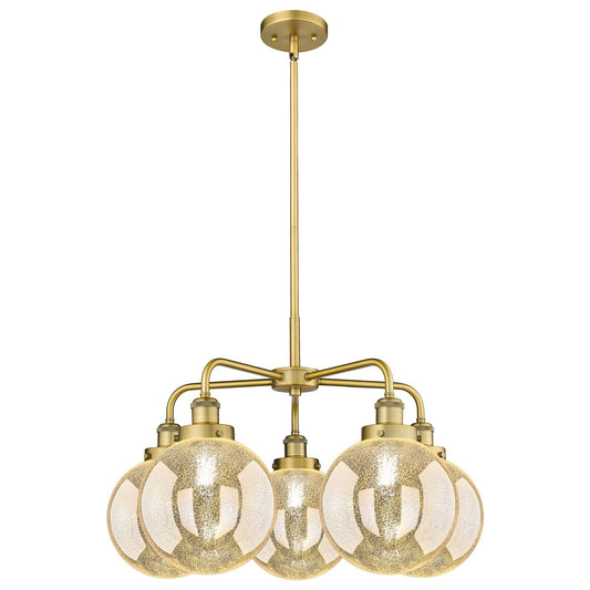 Innovations Beacon 26.5in 5-Light Chandelier | Industrial Art Nouveau Brushed Brass and Mercury Glass | Dining Room & Kitchen | Model 916-5CR-BB-G208-8