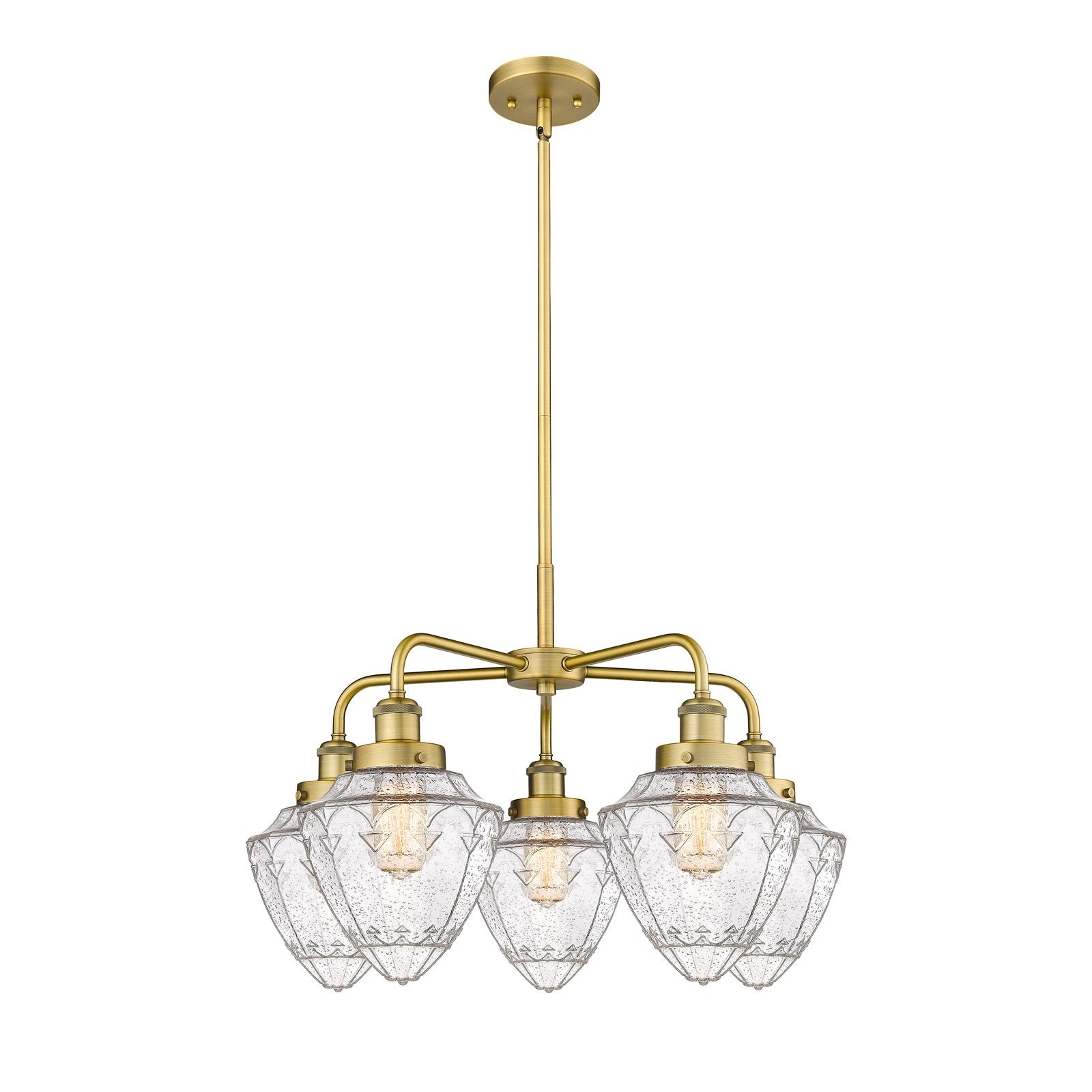 Innovations Bullet 5-Light 25.5in Chandelier | Art Nouveau Brushed Brass Steel and Seedy Glass | Dining Room & Living Room | Model 916-5CR-BB-G664-7