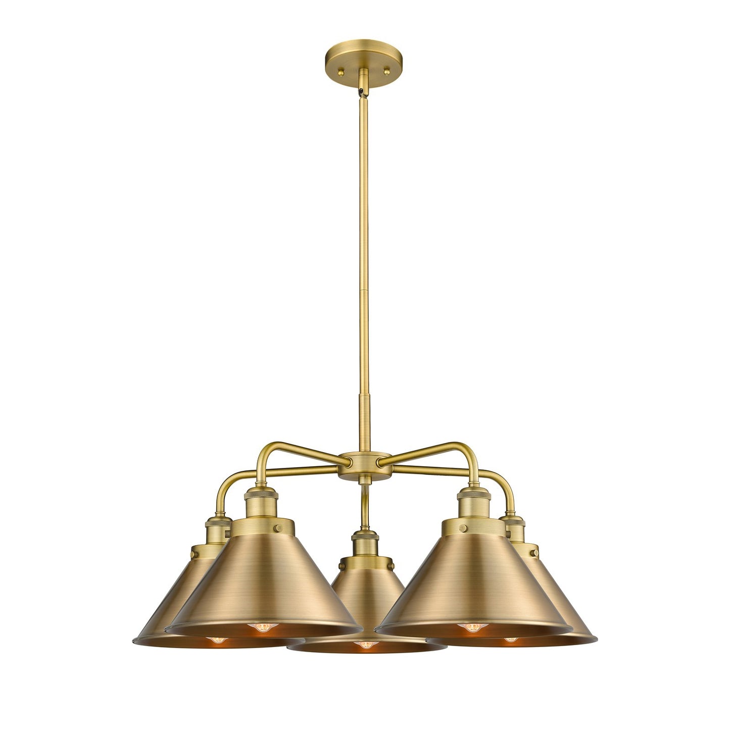 Innovations Ballston Urban 5-Light 26.5in Chandelier | Industrial Brushed Brass Steel and Metal Shades | Dining Room & Kitchen | Model 916-5CR-BB-M10-BB