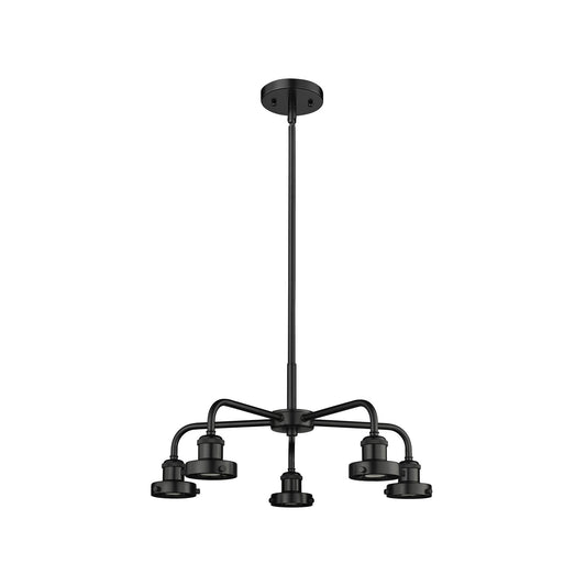 Innovations Ballston Urban 5-Light 21.38in Chandelier | Industrial Matte Black Steel and Cast Brass | Dining Room & Kitchen Island | Model 916-5CR-BK