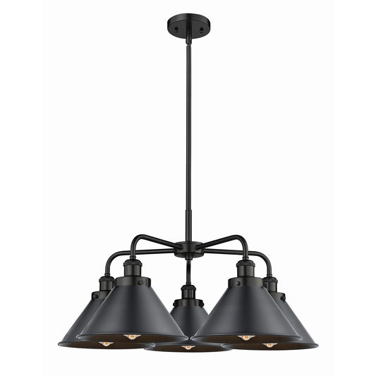 Innovations Ballston Urban 26.5in 5-Light Chandelier | Industrial Matte Black Steel and Matte Black Metal | Kitchen Island & | Model 916-5CR-BK-M10-BK