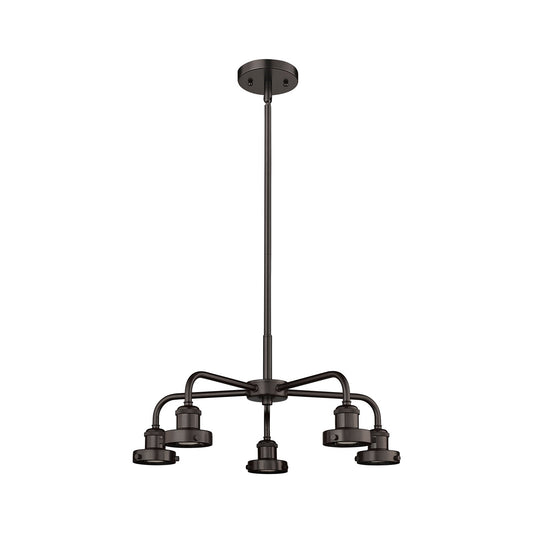 Innovations Ballston Urban 21in 5-Light Chandelier | Industrial Oil Rubbed Bronze Steel | Dining Room & Kitchen Island | Model 916-5CR-OB