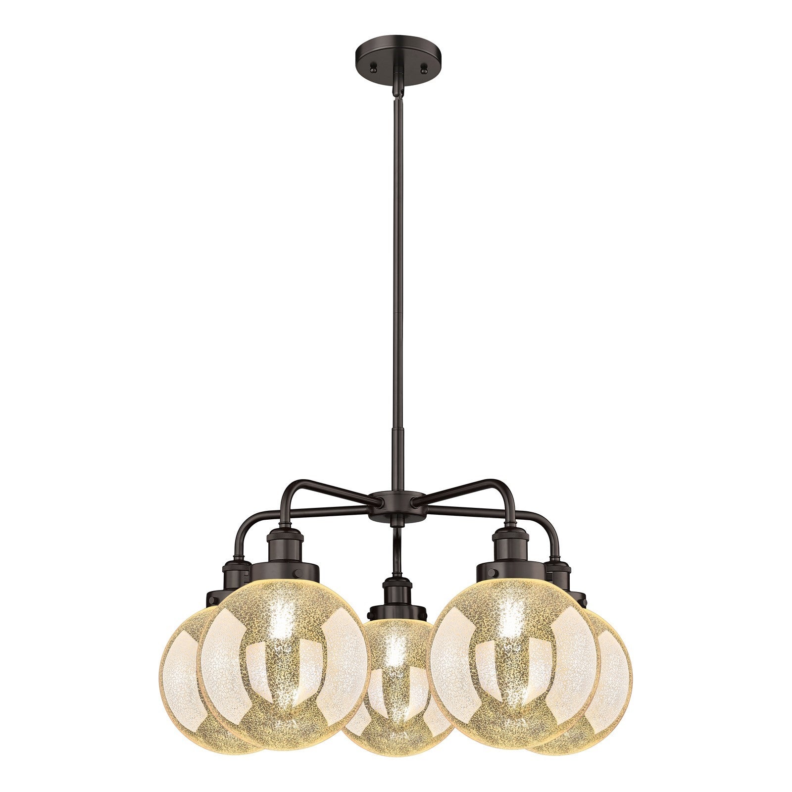 Innovations Beacon 26.5in 5-Light Chandelier | Industrial Oil Rubbed Bronze and Mercury Glass | Dining Room & Kitchen Island | Model 916-5CR-OB-G208-8