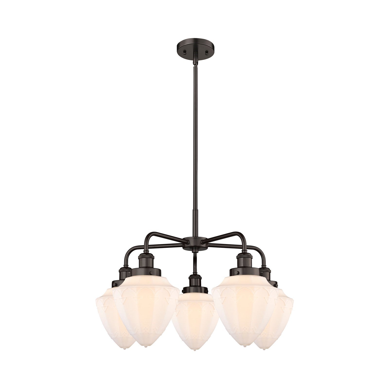 Innovations Bullet 25.5in 5-Light Chandelier | Industrial Oil Rubbed Bronze and Matte White Frosted Glass | Dining Room & | Model 916-5CR-OB-G661-7