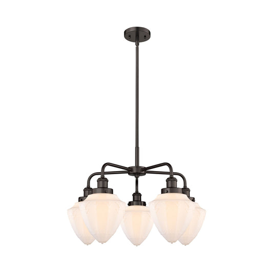 Innovations Bullet 25.5in 5-Light Chandelier | Industrial Oil Rubbed Bronze and Matte White Frosted Glass | Dining Room & | Model 916-5CR-OB-G661-7