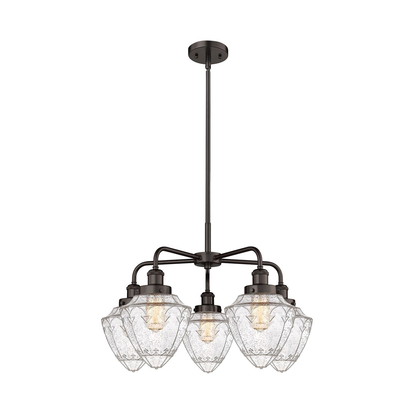 Innovations Bullet 25.5in 5-Light Chandelier | Industrial Oil Rubbed Bronze and Seedy Glass | Kitchen Island & Dining Room | Model 916-5CR-OB-G664-7