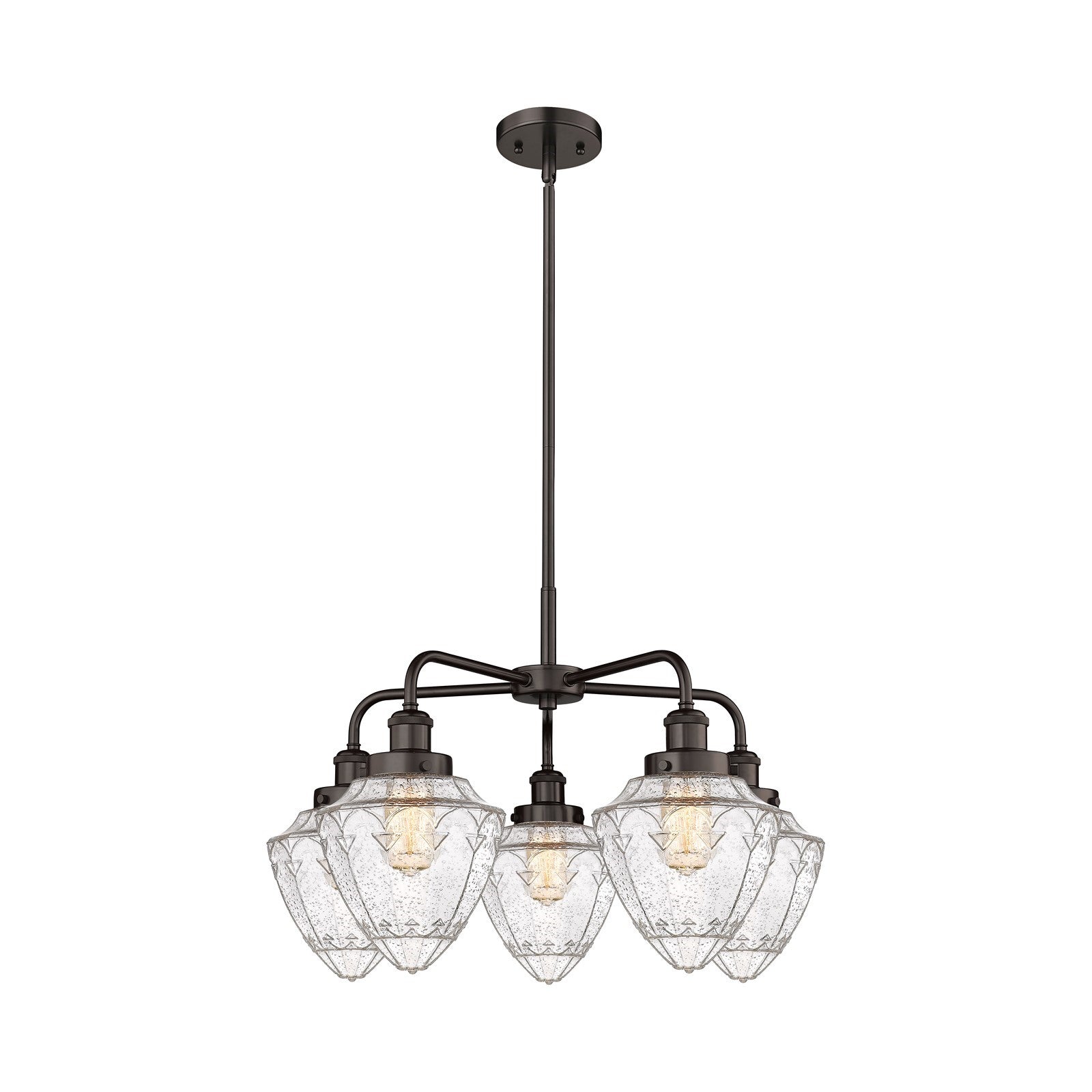 Innovations Bullet 25.5in 5-Light Chandelier | Industrial Oil Rubbed Bronze and Seedy Glass | Kitchen Island & Dining Room | Model 916-5CR-OB-G664-7