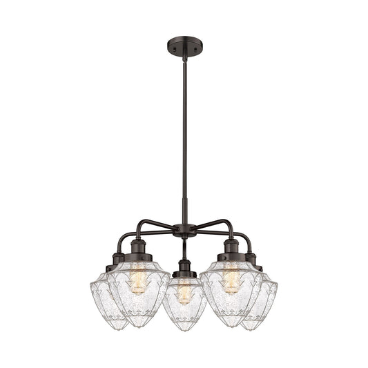 Innovations Bullet 25.5in 5-Light Chandelier | Industrial Oil Rubbed Bronze and Seedy Glass | Kitchen Island & Dining Room | Model 916-5CR-OB-G664-7