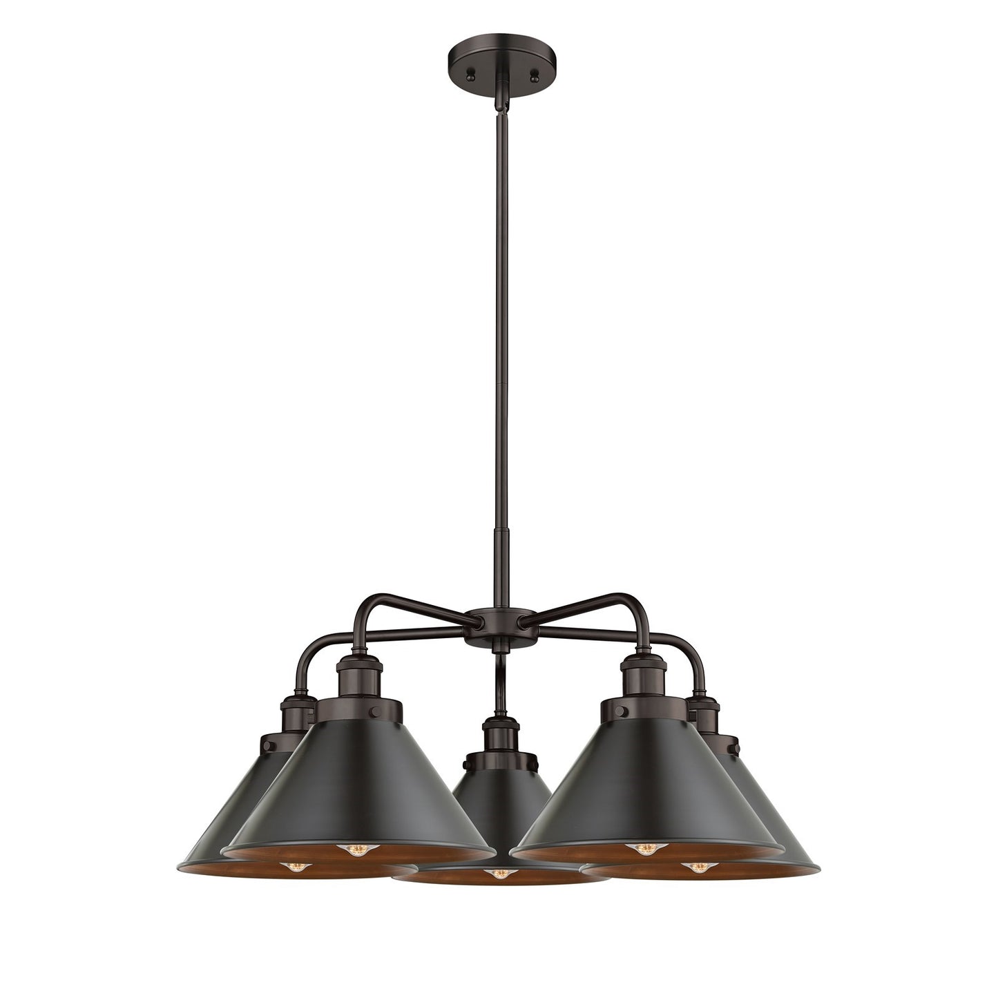 Innovations Ballston Urban 26.5in 5-Light Chandelier | Industrial Oil Rubbed Bronze Metal Shades | Kitchen Island & Dining Room | Model 916-5CR-OB-M10-OB