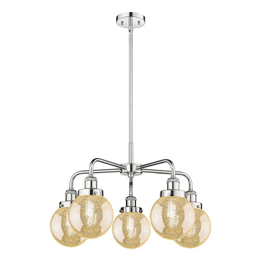 Innovations Beacon 24.5in 5-Light Chandelier | Industrial Polished Chrome and Mercury Glass | Kitchen Island & Dining Room | Model 916-5CR-PC-G208-6