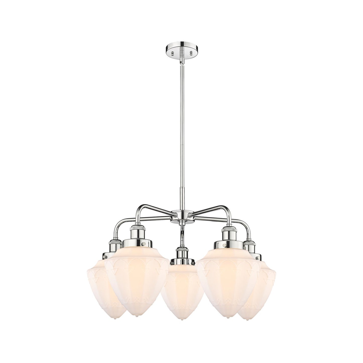 Innovations Bullet 25.5in 5-Light Chandelier | Polished Chrome Steel and Matte White Frosted Glass | Dining Room & Living Room | Model 916-5CR-PC-G661-7