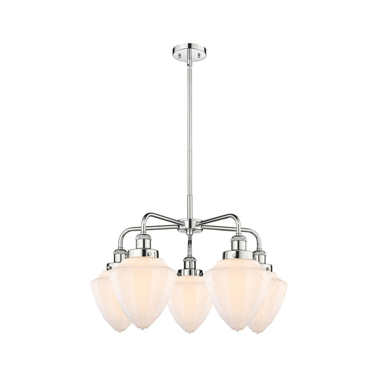 Innovations Bullet 25.5in 5-Light Chandelier | Polished Chrome Steel and Matte White Frosted Glass | Dining Room & Living Room | Model 916-5CR-PC-G661-7
