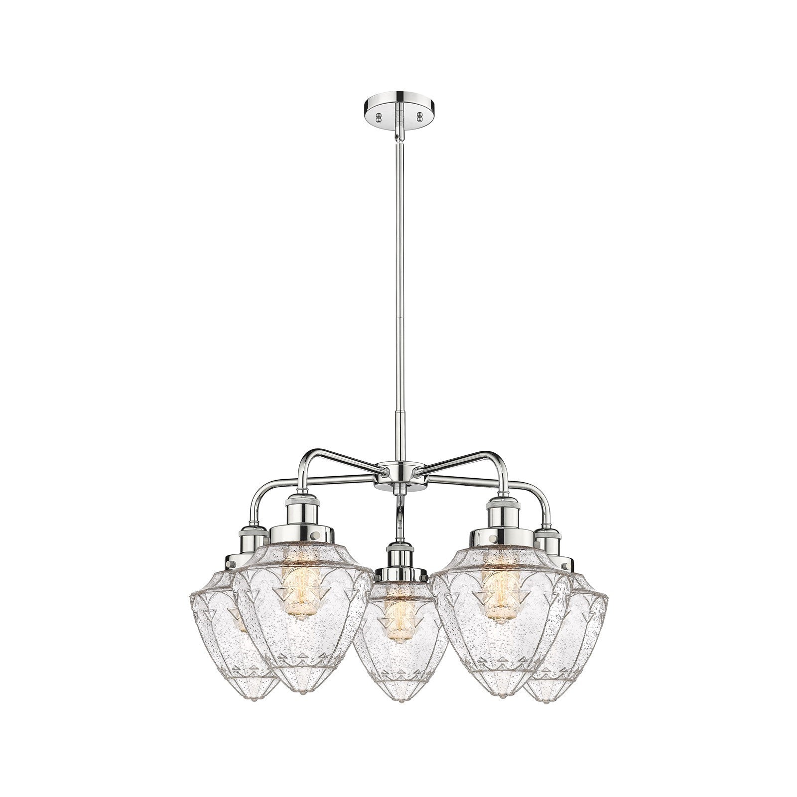 Innovations Bullet 25.5in 5-Light Chandelier | Polished Chrome Steel and Seedy Glass | Dining Room & Living Room | Model 916-5CR-PC-G664-7