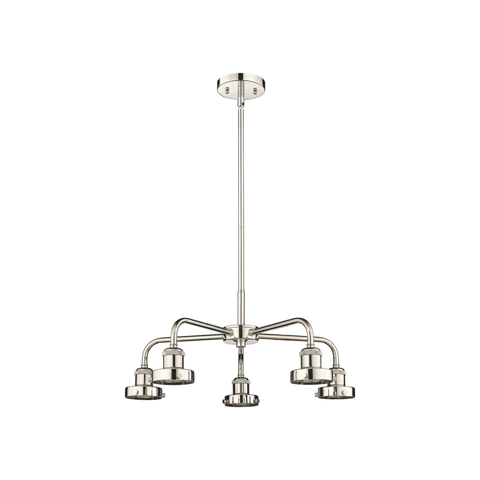 Innovations Ballston Urban 21in 5-Light Chandelier | Industrial Farmhouse Polished Nickel Steel and Cast Brass | Dining Room & Kitchen | Model 916-5CR-PN