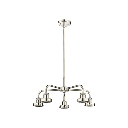 Innovations Ballston Urban 21in 5-Light Chandelier | Industrial Farmhouse Polished Nickel Steel and Cast Brass | Dining Room & Kitchen | Model 916-5CR-PN