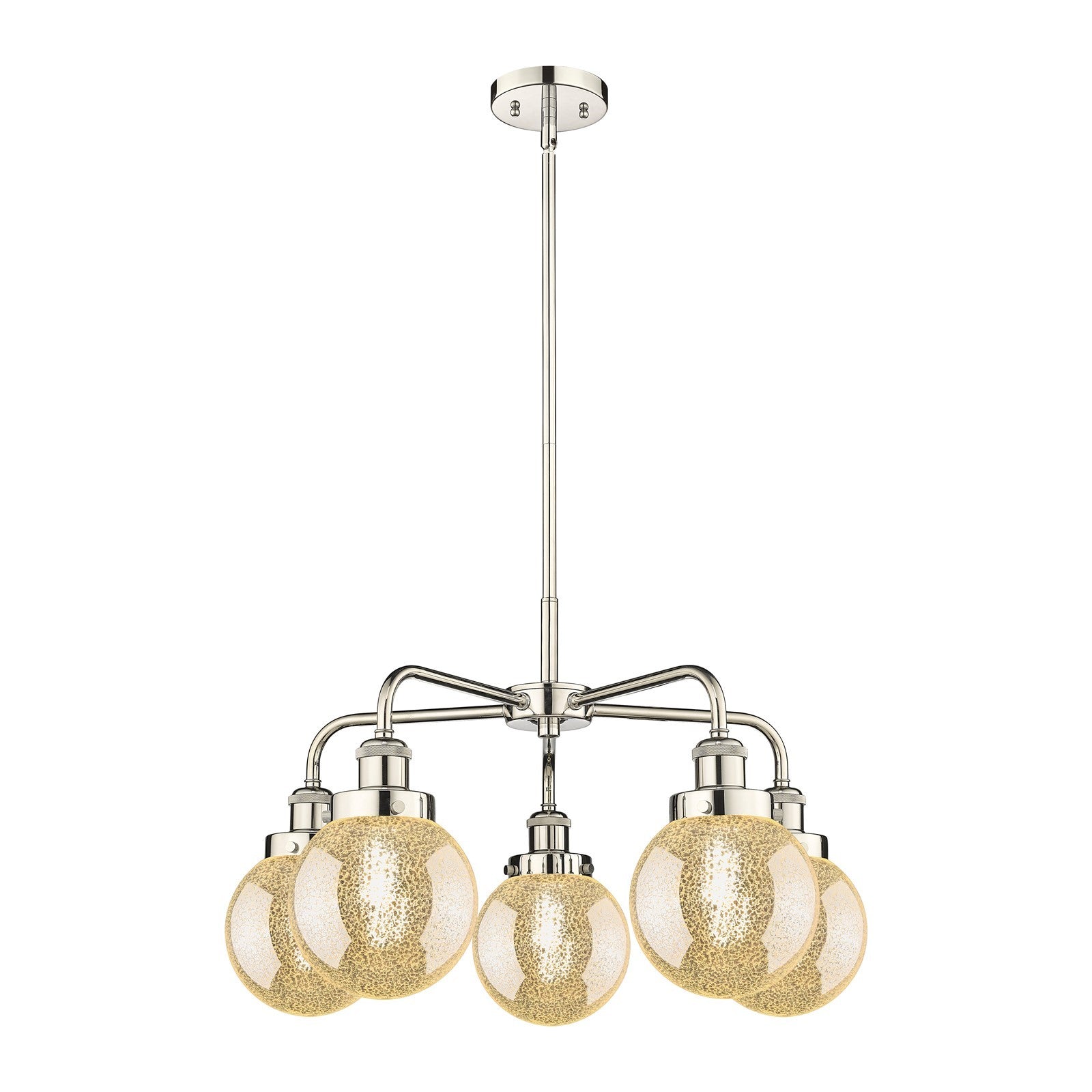 Innovations Beacon 24.5in 5-Light Chandelier | Industrial Transitional Polished Nickel and Mercury Glass | Dining Room & Kitchen | Model 916-5CR-PN-G208-6