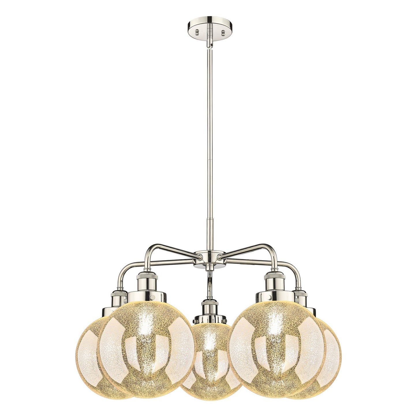 Innovations Beacon 26.5in 5-Light Chandelier | Industrial Transitional Polished Nickel and Mercury Glass | Dining Room & Kitchen | Model 916-5CR-PN-G208-8