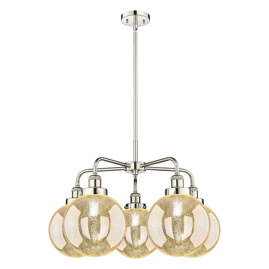 Innovations Beacon 26.5in 5-Light Chandelier | Industrial Transitional Polished Nickel and Mercury Glass | Dining Room & Kitchen | Model 916-5CR-PN-G208-8