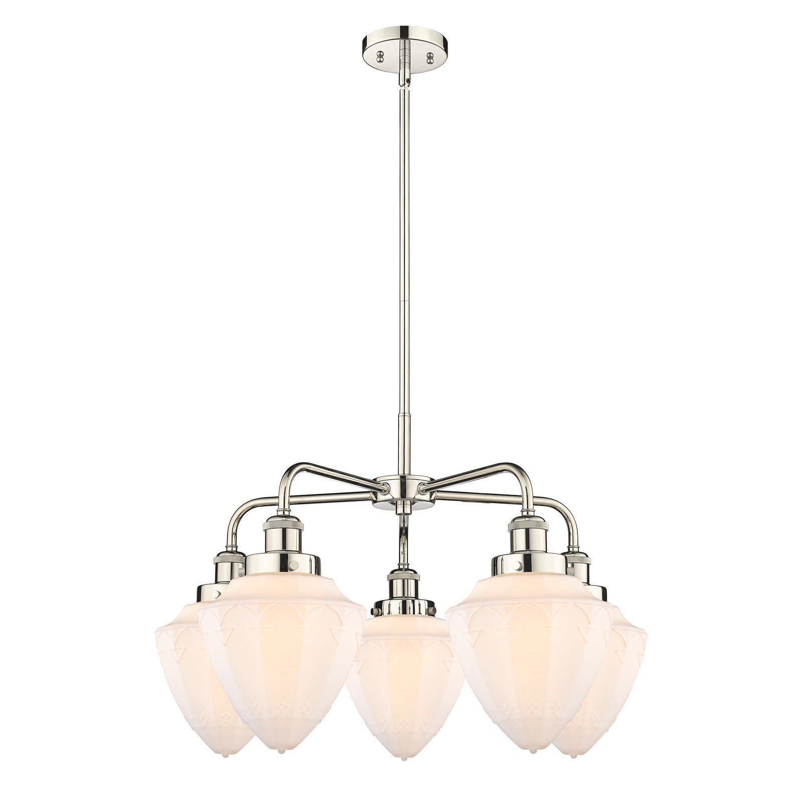Innovations Bullet 25.5in 5-Light Chandelier | Industrial Transitional Polished Nickel and Matte White Frosted Glass | Dining | Model 916-5CR-PN-G661-7