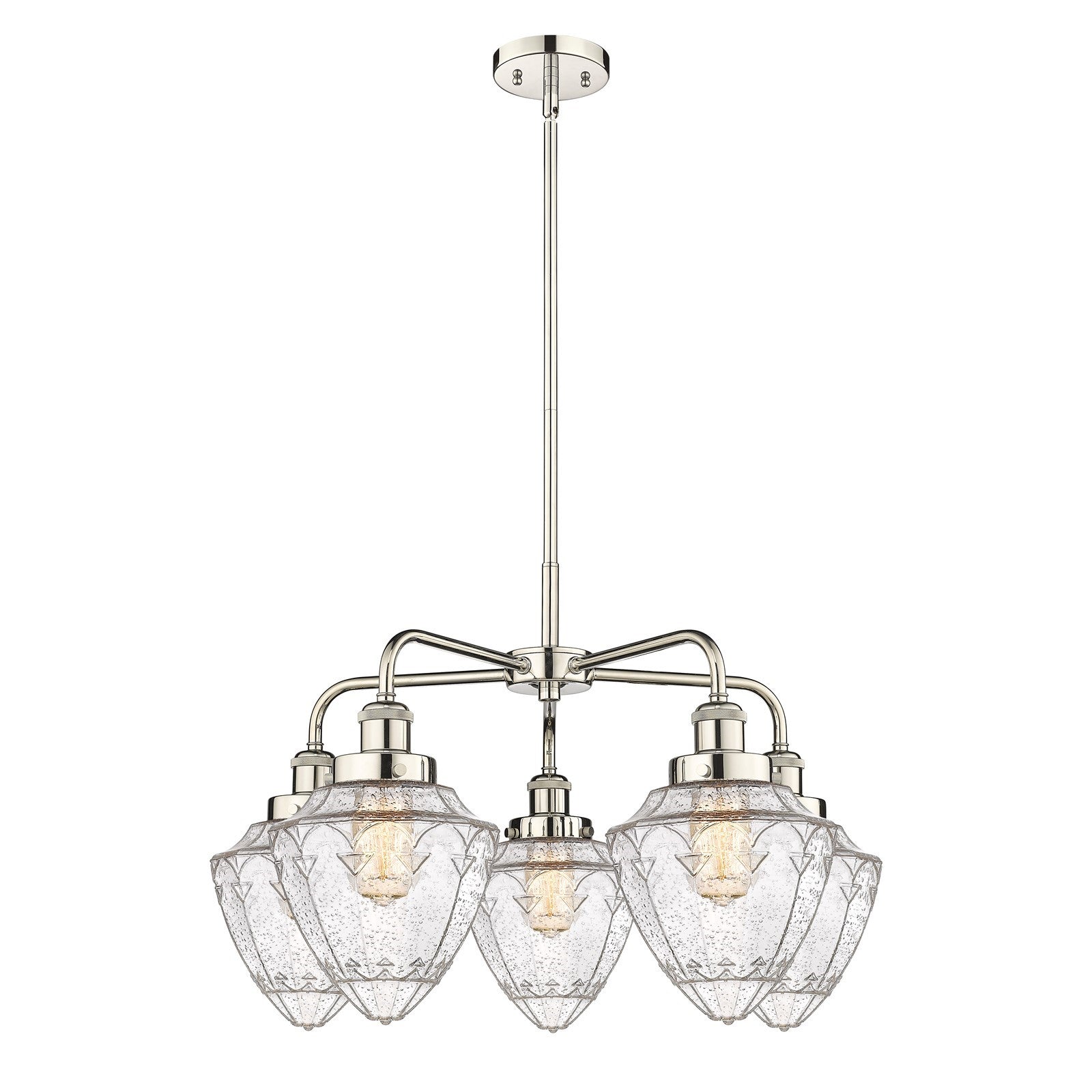 Innovations Bullet 25.5in 5-Light Chandelier | Industrial Polished Nickel Steel and Seedy Glass | Dining Room & Kitchen Island | Model 916-5CR-PN-G664-7